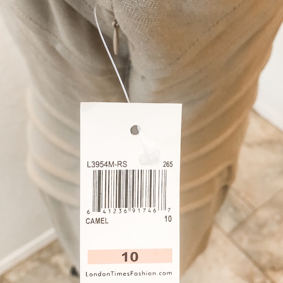 NWT London Times Side Ruched Dress in Camel - Picture 5 of 6